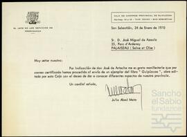 Correspondencia entre José Miguel de Azaola Urigüen y Julio Abad Mata.