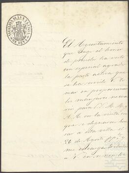Oficio del Ayuntamiento de Deva dirigido a Joaquín de Yrízar.