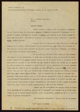 Carta de José Miguel de Azaola Urigüen a Xabier Landáburu.