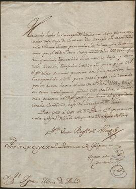Comunicación de la Diputación de Guipúzcoa dirigida a Ignacio María de Alcíbar.