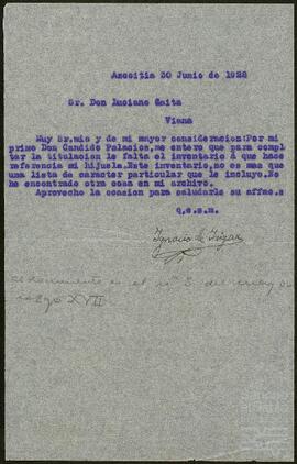 Correspondencia entre Luciano Laita e Ignacio de Yrízar [Palacios]