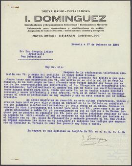 Cartas entre Joaquin de Yrízar e I. Dominguez.