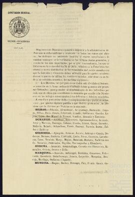 Circular de la Diputación General de Vizcaya relativa a la nueva distribución de los 300.000 reales anuales de industria y comercio para cubrir los gastos de la Guerra de África.