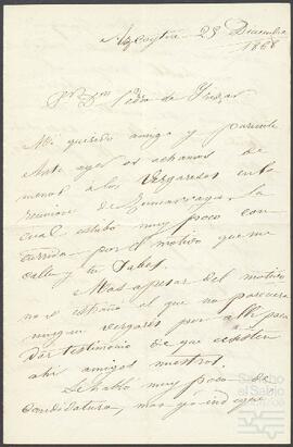 Carta de Ignacio Alcíbar dirigida a Pedro de Yrízar.
