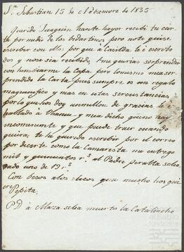 Cartas de Josefa de Ubillos dirigidas a Joaquín de Yrízar.
