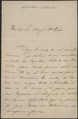 Carta de Juan Carnicero a Juan Carlos de Aréizaga.