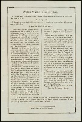 Anuncio de Joaquín de Yrízar dirigido a los vecinos de Vergara.