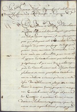 Instancia de Marina de Moya y José Antonio de Zuloeta dirigida al Comandante del 1º batallón de Guipúzcoa.