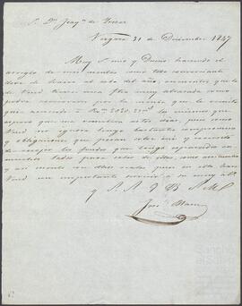 Carta de José Blanc dirigida a Joaquín de Yrízar.