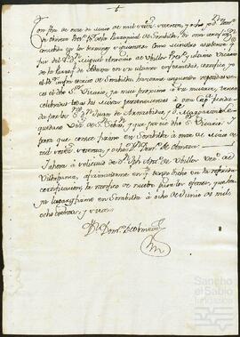 Certificación de un testimonio sobre la celebración de las misas de la capellanía de Juanes de Arnaovidao.