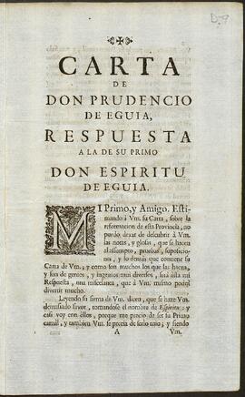 Carta de Prudencio de Eguía respondiendo a otra de Espíritu de Eguía.