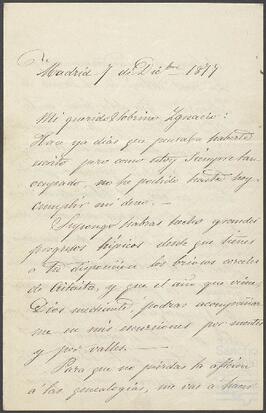 Carta de Juan Velasco dirigida a Ignacio de Yrízar.