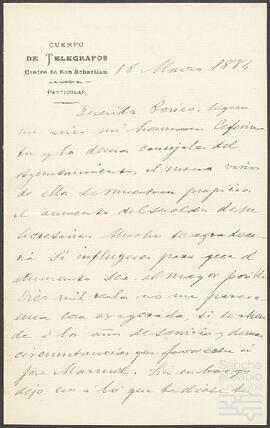 Carta dirigida a Pedro de Yrízar por un tal Pepe.