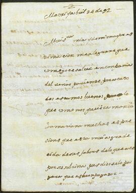 Carta de Juan García dirigida a Juliana de Foronda.