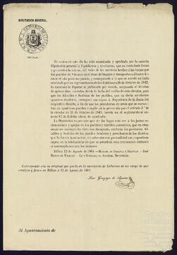 Circular de la Diputación General de Vizcaya relativa a la liquidación y nivelación del valor de los servicios realizados a la tropas por los pueblos de la misma.