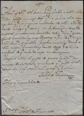 Carta de José de Iturriaga dirigida a Antonio de Alcíbar.