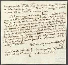 Cargo realizado por José Joaquín de Mendía hacía a Francisco de Jáuregui.