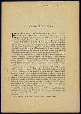 Artículo de José Miguel de Azaola Urigüen titulado 'Los orígenes de Europa'.