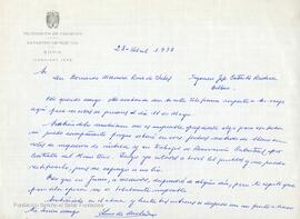 Carta del Ingeniero Jefe del Catastro de Rústica de Soria dirigida a Bernardo de Mesanza.