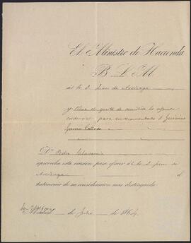 Oficio del Ministro de Hacienda dirigido a Juan Carlos de Aréizaga.