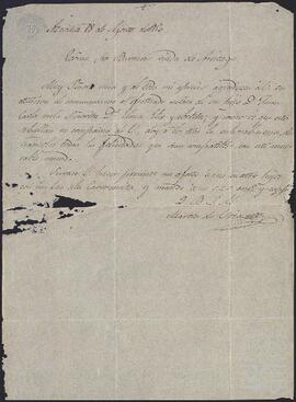 Carta de Martín de Uría a la Baronesa viuda de Aréizaga, María Magallón.