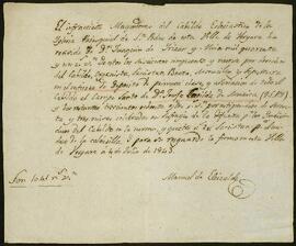 Recibo otorgado por el Cabildo Eclesiástico de la iglesia de San Pedro de Vergara en favor de Joaquín de Yrízar Moya.