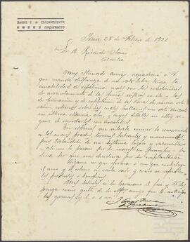 Carta de Ángel Fernández de Casadevante dirigida a Ricardo Otaño.