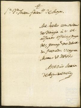 Carta de Antonio María de Aguirrebeña dirigida a Juan Francisco de Moya.