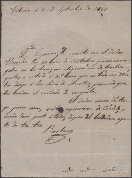 Carta de Bárbara de Palacios dirigida a Cipriana de Balzola.