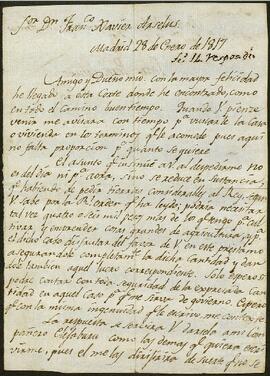 Carta de Pedro Pérez Muñoz dirigida a Francisco Javier de Arcelus.
