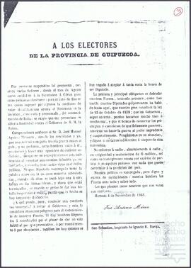 Proclama de José Antonio Murua dirigida a los electores de la provincia de Guipúzcoa.