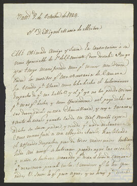 Cartas de Juan Toranzo, Faustino González Arias, Manuel Bernardo de Larrondobuno, Antonio de Querejeta y Luis Arocena a Miguel María de Alcibar- Jáuregui Michelena.