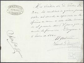 Recibo otorgado por la Administración de Correos de Vergara en favor de Pedro de Yrízar.