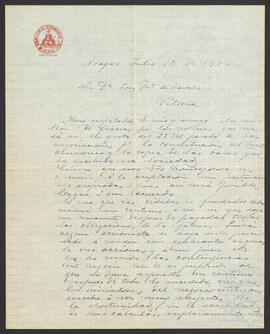 Carta de Carlos Ajuria a José María de Zavala Ortés de Velasco.