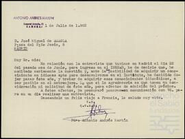 Correspondencia entre José Miguel de Azaola Urigüen y Antonio Andrés Martín.