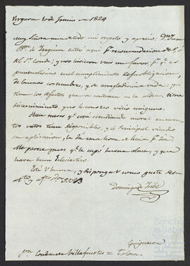 Carta de Domingo de Iribe Elcoro-Aristizábal a María Escolástica de Salazar Sánchez Samaniego.