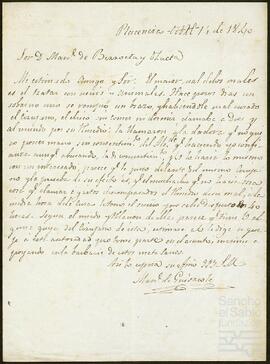 Carta de Manuel de Guisasola dirigida a Manuel de Berroeta Ozaeta.