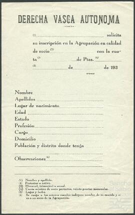 Formulario de inscripción al partido Derecha Vasca Autónoma.