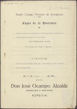 Venta de acciones otorgada por Ricardo Otaño Eguino en favor de Joaquín de Yrízar Barnoya y Roque Hériz Fernández de Navarrete.