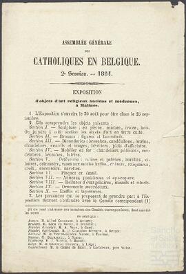 Bases de la exposición de objetos de arte religioso de la Asamblea General de Católicos en Bélgica.