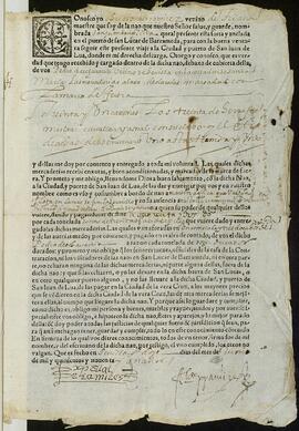 Declaración de Cristóbal Ramírez, maestro de la nao San Juan Bautista, de que ha recibido de Pedro de Echavarría 31 cajones con mercancías para llevar al Puerto de San Juan de Ulúa y entregárselas a Martín de Fica.