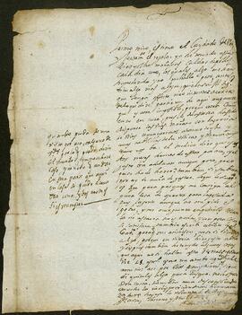 Carta de Antonio de Vicuña dirigida a un primo suyo.