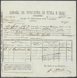 Recibo de mercancías de la Compañía del Ferrocarril de Tudela a Bilbao.