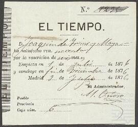 Recibos de la suscripción de Joaquín de Yrízar al periódico El Tiempo.