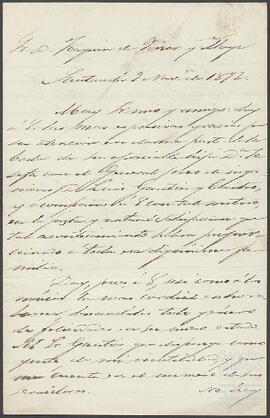 Carta de Bartolomé de la Maza dirigida a Joaquín de Yrízar.