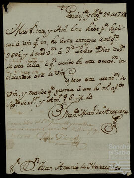 Carta de Francisco Manuel de Artecona a Juan Antonio de Ibarreche.