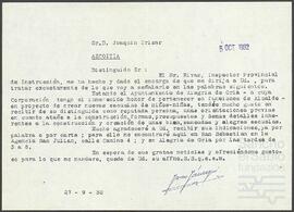Cartas entre el Alcalde de Alegría de Oria y Joaquín Yrízar.