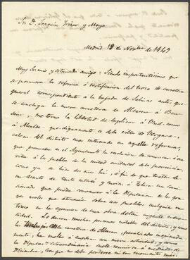 Carta de Melchor Sánchez de Toca dirigida a Joaquín de Yrízar.