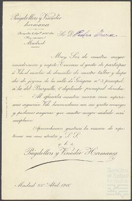 Carta de Puigdollers y Vinadér hermanos dirigida a Pedro de Yrízar.