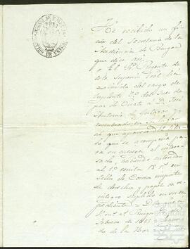 Oficio del Juzgado de 1ª Instancia de Vergara dirigido a José de Gortázar.